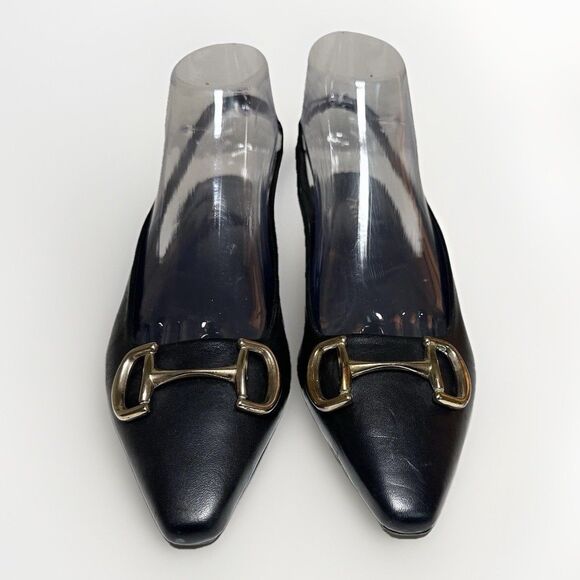 ZARA Black Leather Slingback Pointed Toe Mules Buckle Women Heels US 8 EU 39 NEW - Picture 5 of 14